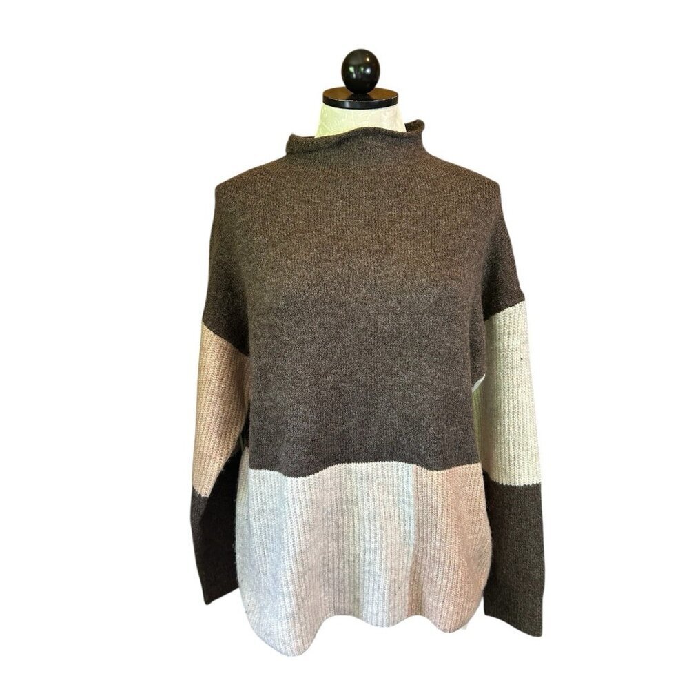 Entro Women'sâ High Neck Cozy Oversized Knit Sweater Colorblock Sz S Boho